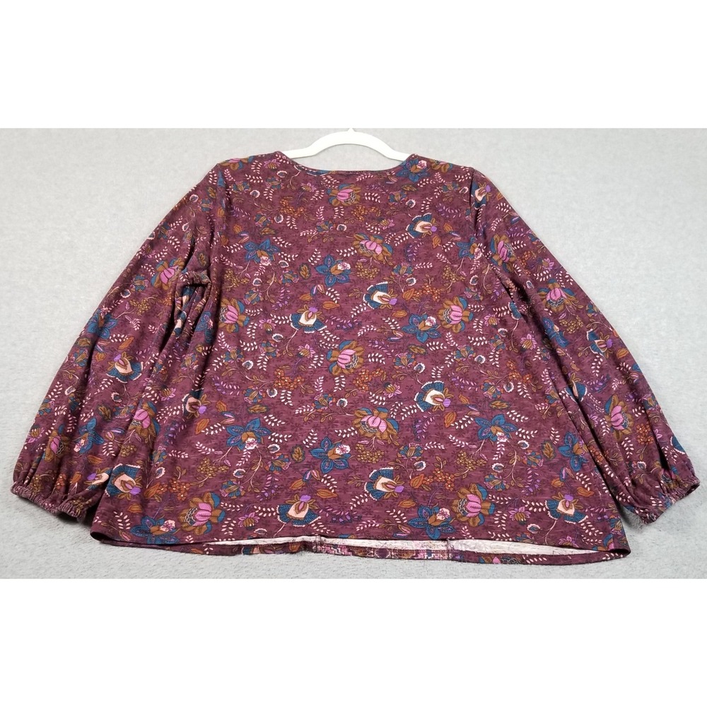 Vintage America Top Women L Large Purple Floral Boho Peasant Blouse Long Sleeve - Picture 4 of 12